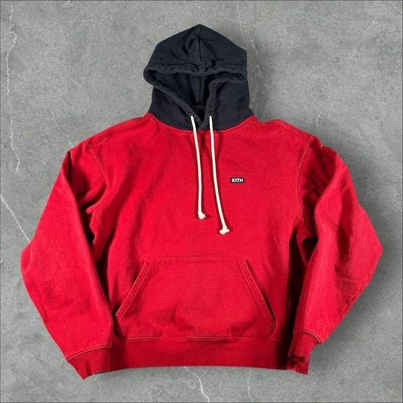 Kith Other - Kith Hoodie Mens Large Red Blue Colorblock Pullover Two Tone Contrast Sweatshirt